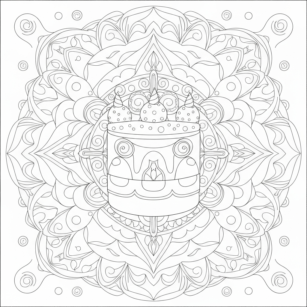 birthday cake mandala coloring page