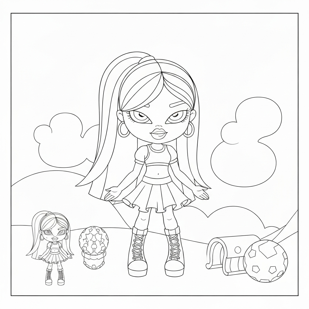 Bratz-Puppe detaillierte Malvorlage