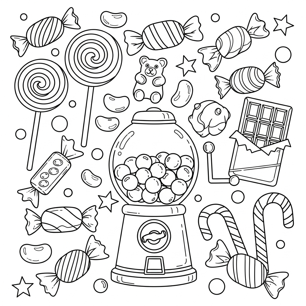 candy detailed coloring page