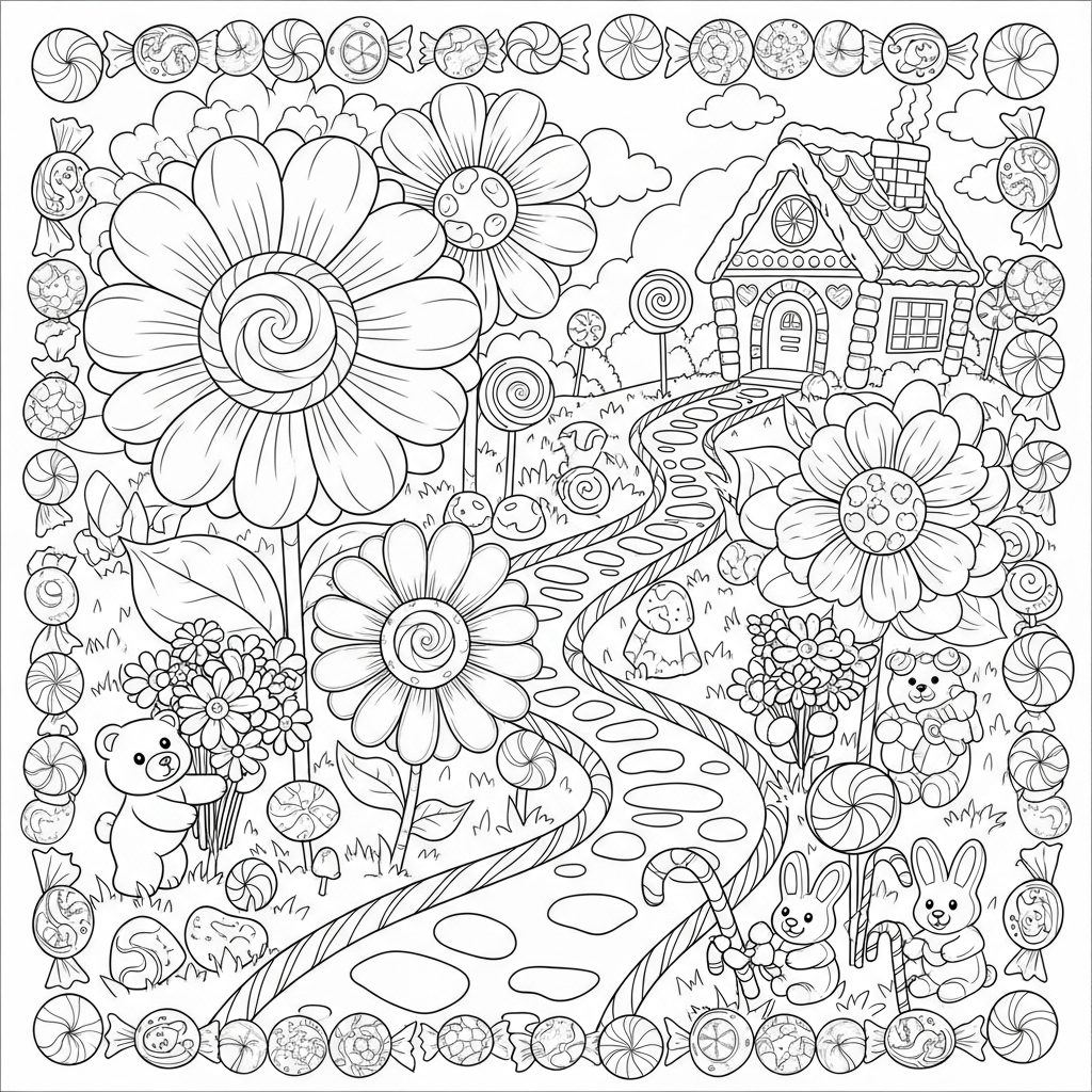 candy flowers coloring page