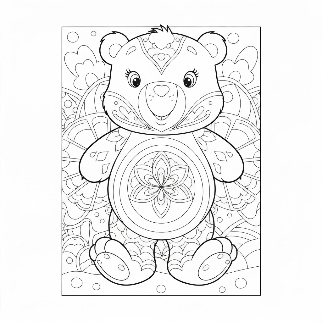 Mandala-Malblatt mit Glücksbärchi