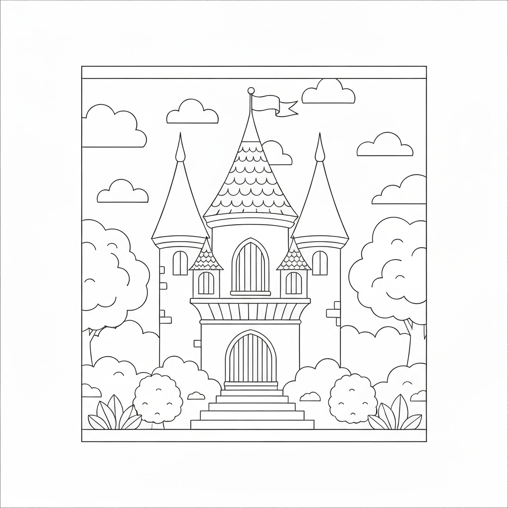 castle cute coloring page