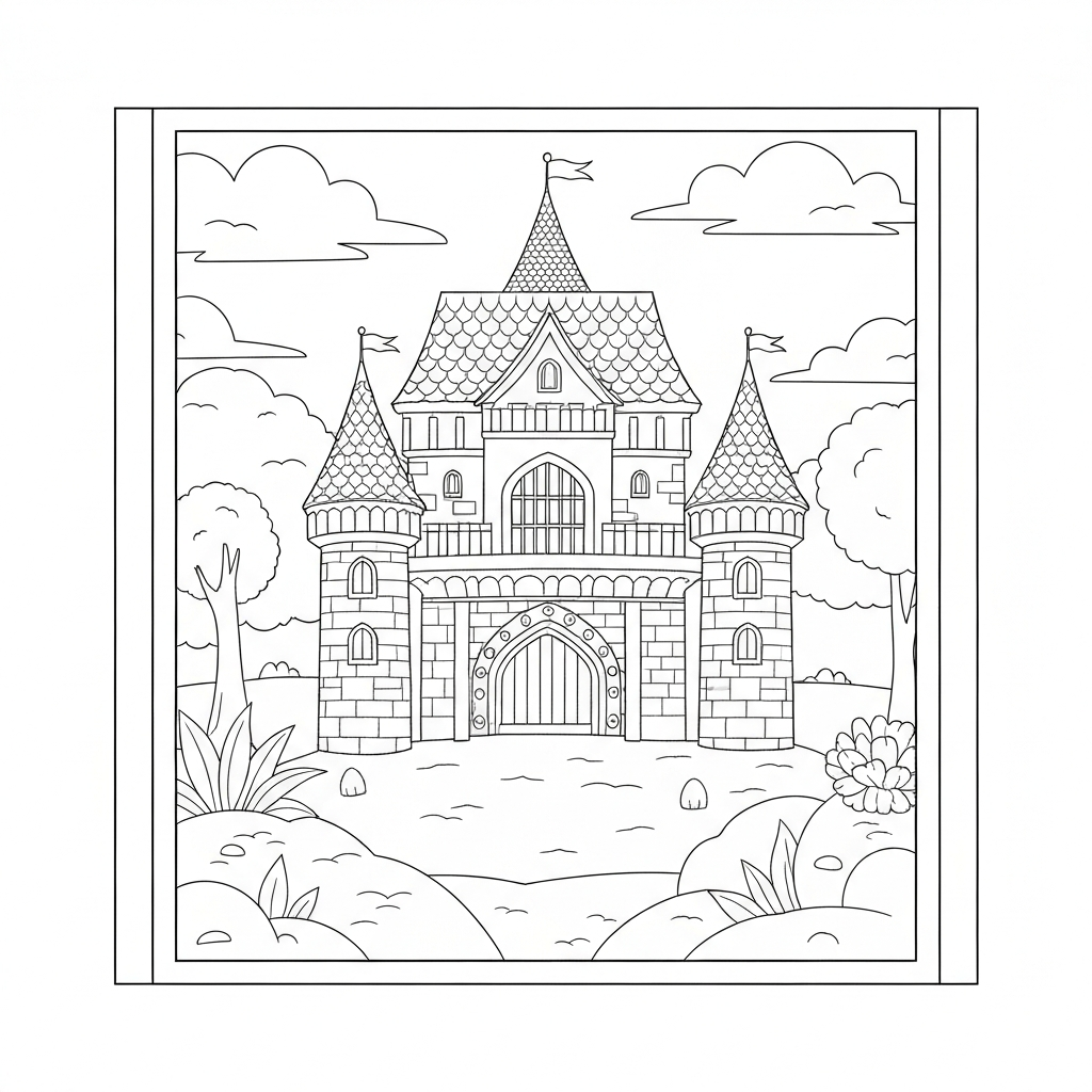 castle detailed coloring page