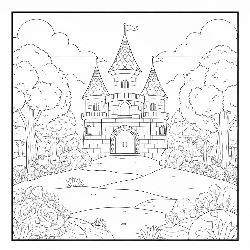 castle easy coloring page