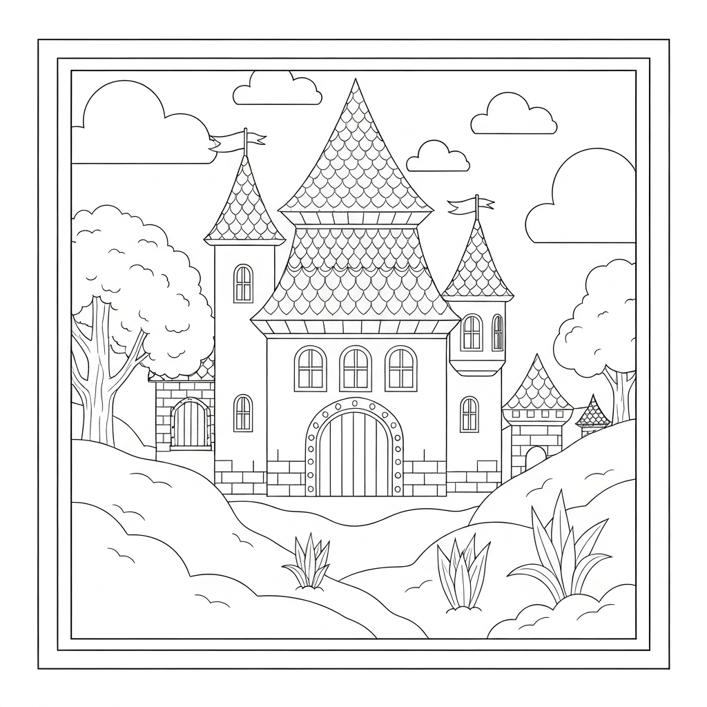 castle educational coloring page