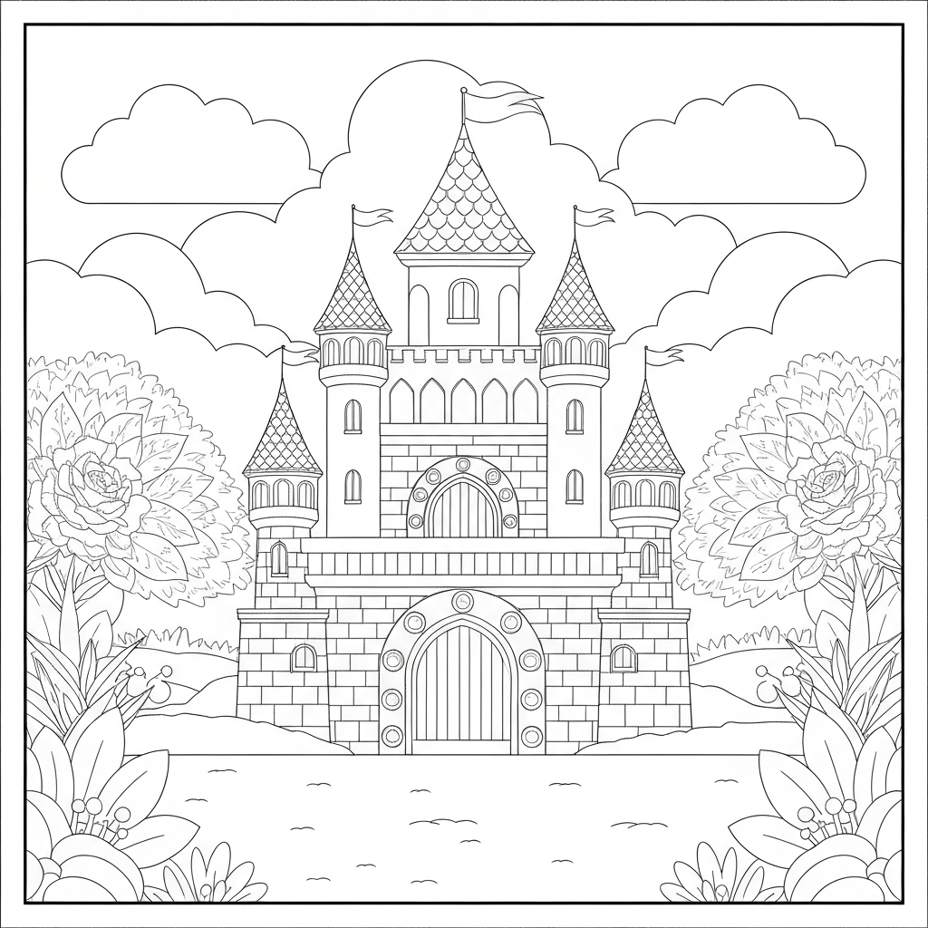 castle flowers coloring page