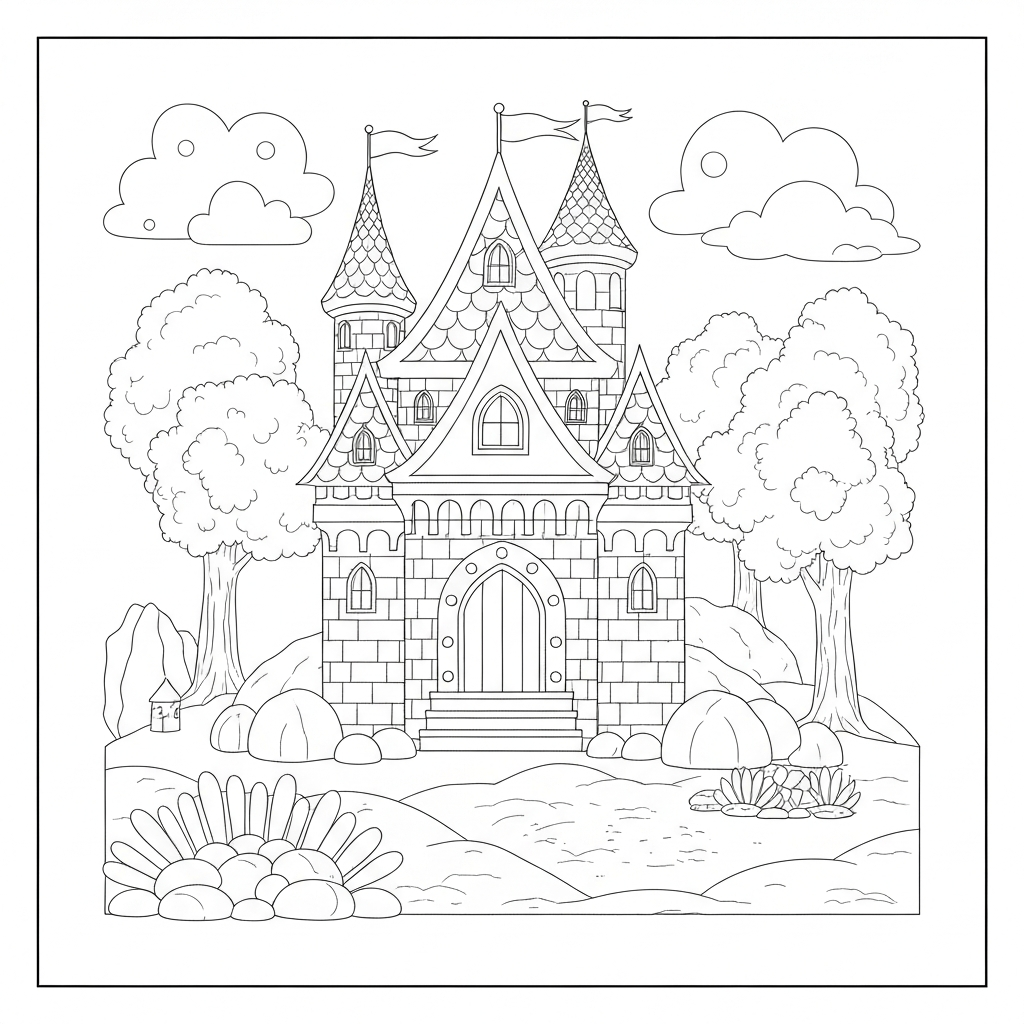 castle pattern coloring page