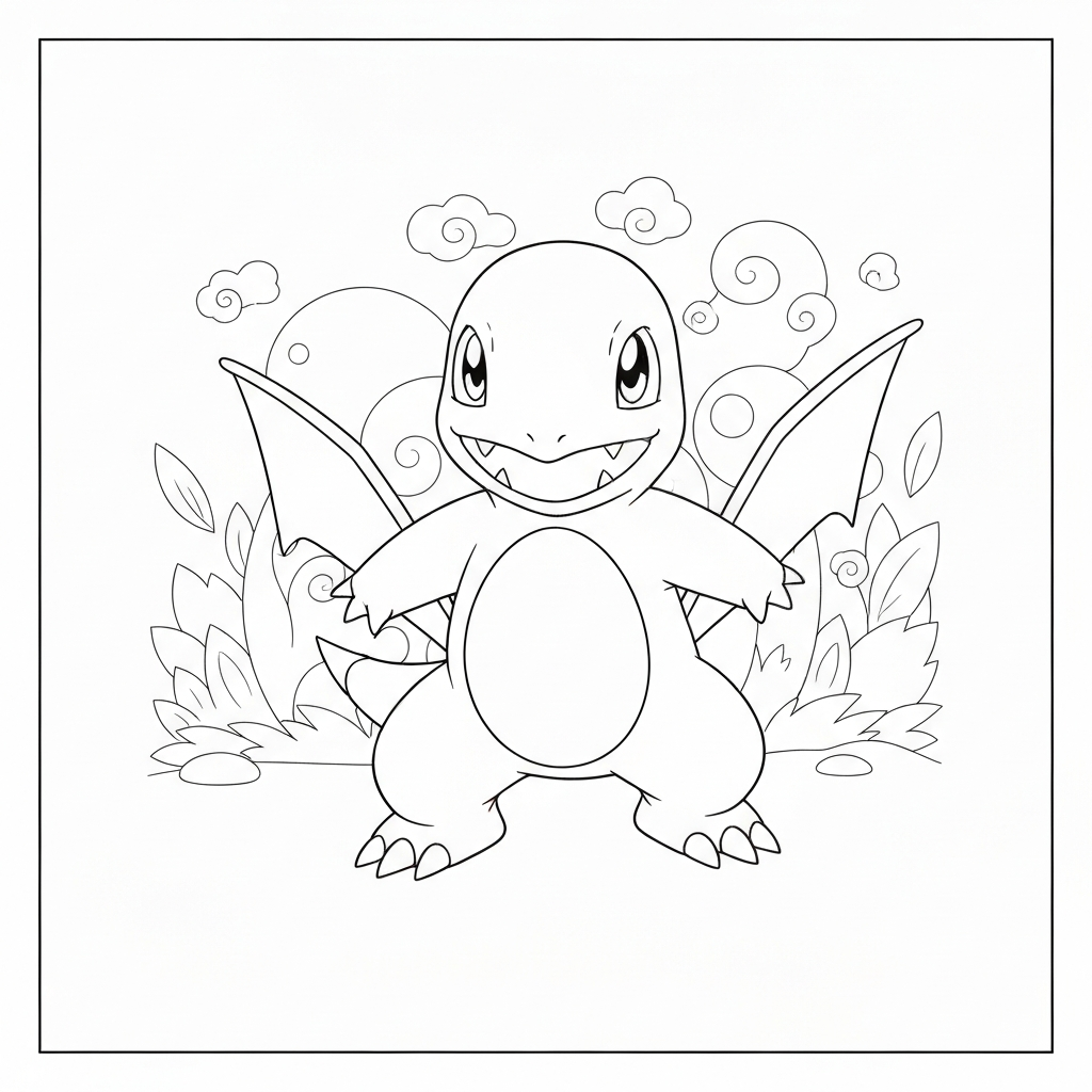 charmander action coloring page