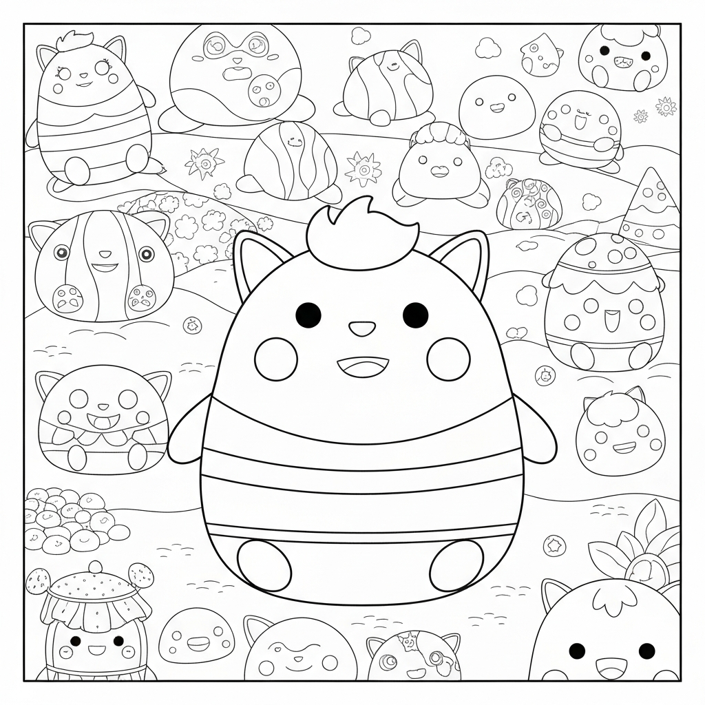 kleurboek squishmallows gedetailleerde kleurplaat