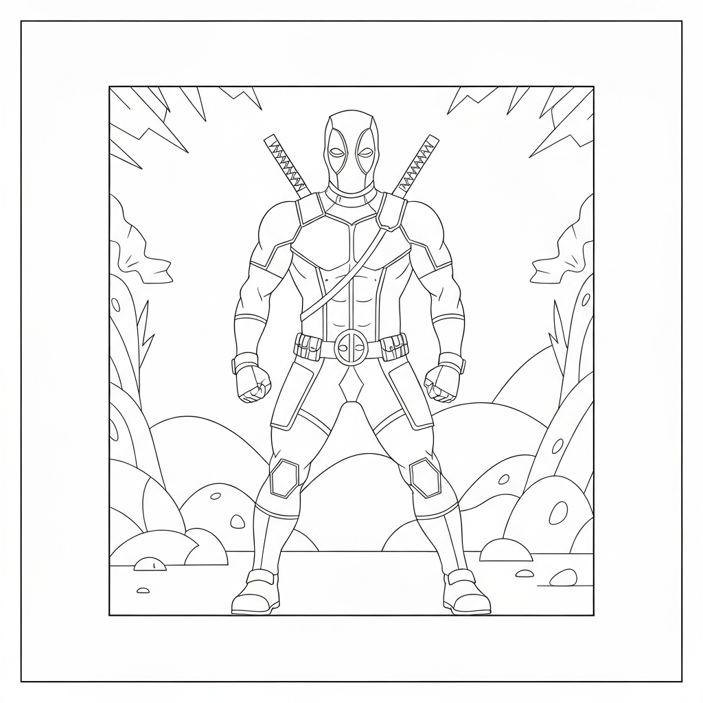 deadpool action coloring page