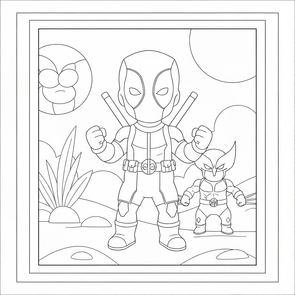 deadpool and wolverine baby coloring page