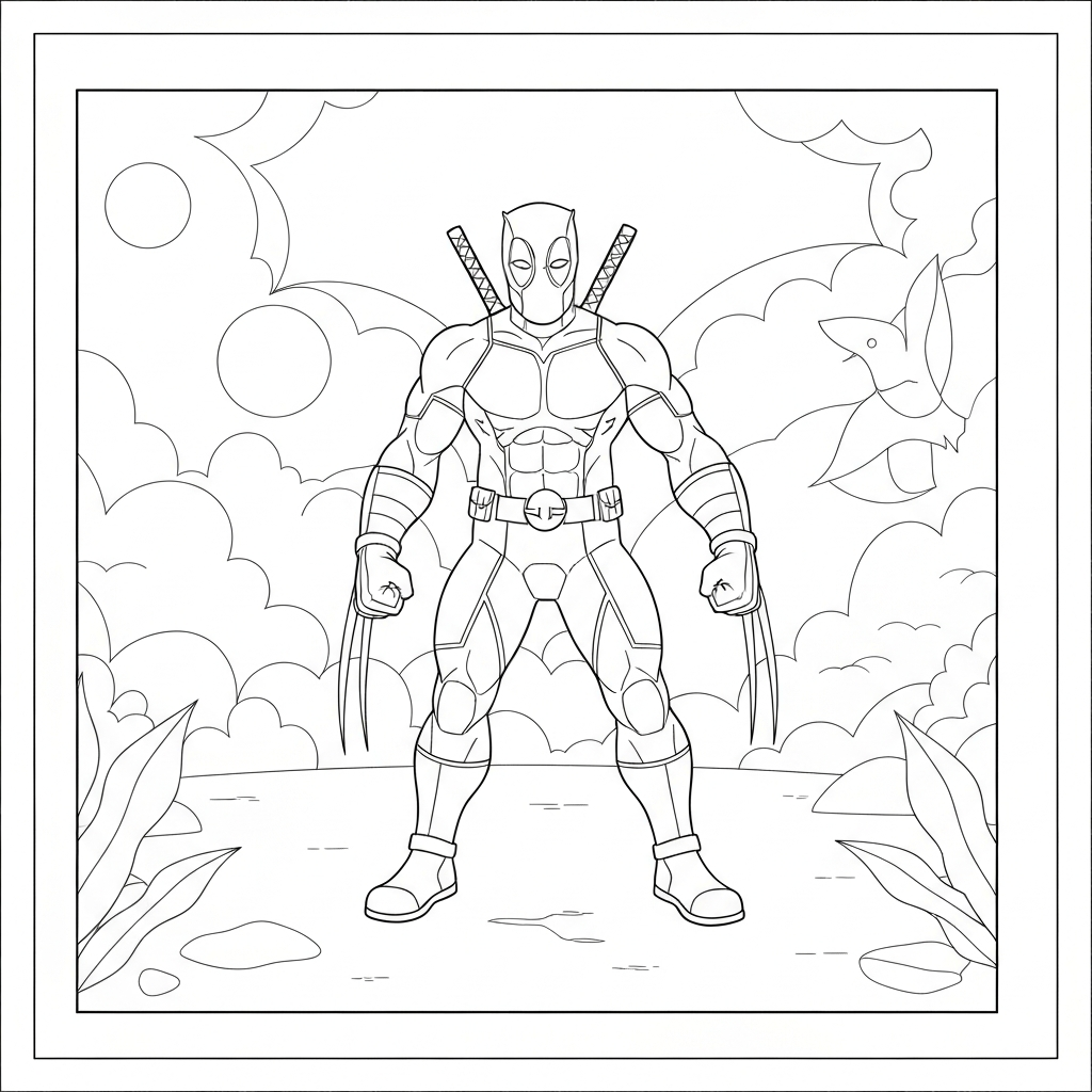 deadpool and wolverine easy coloring page