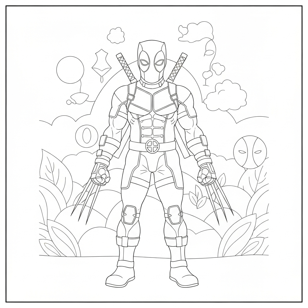 deadpool and wolverine flowers coloring page