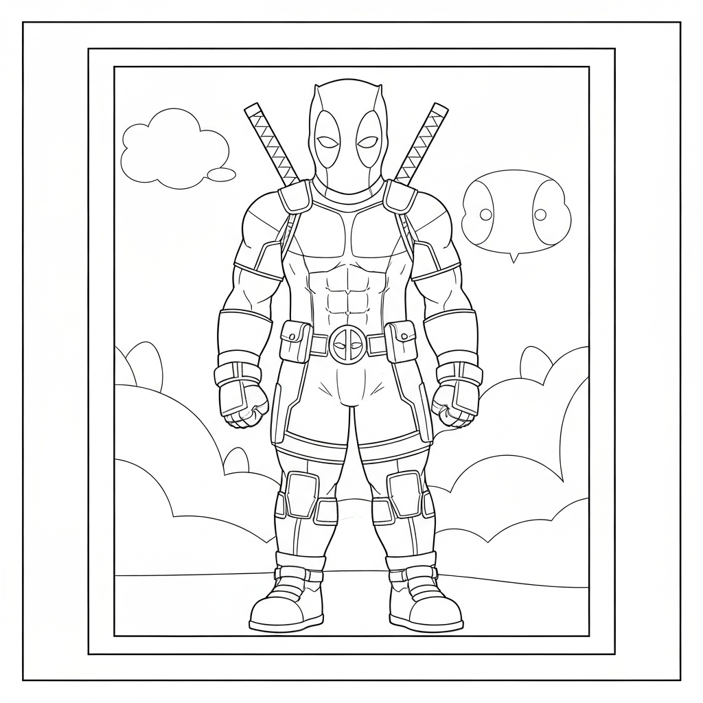 deadpool cartoon coloring page