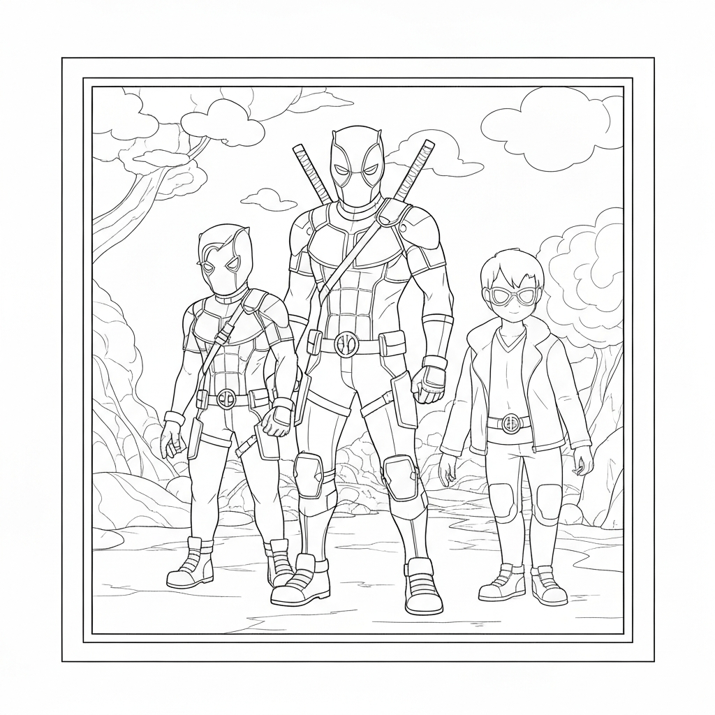 deadpool family coloring page