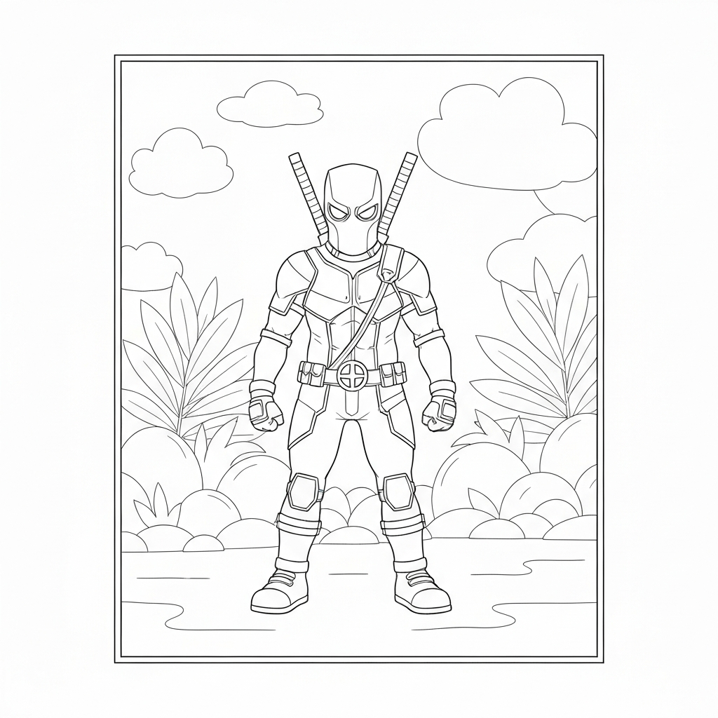deadpool flowers coloring page