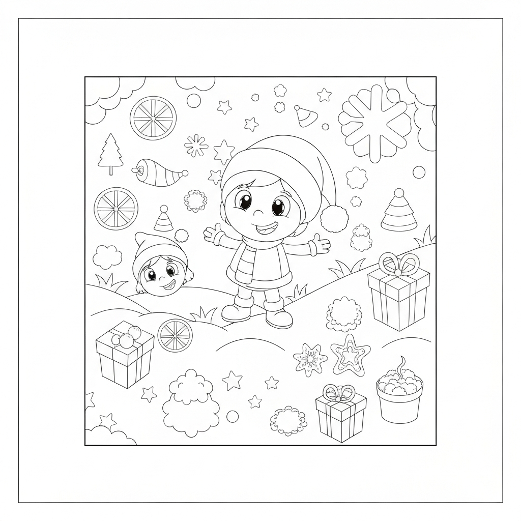 december cartoon coloring page