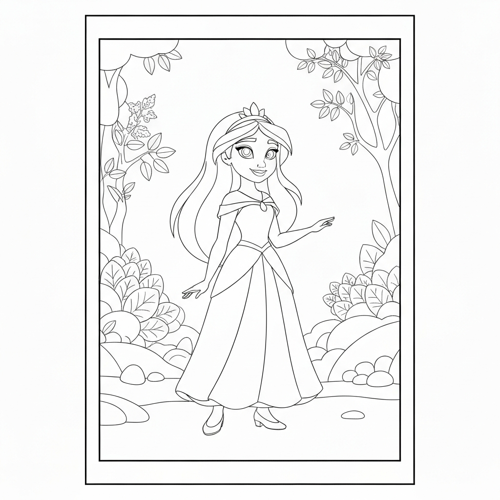 disney prenses tiana sevimli boyama sayfası