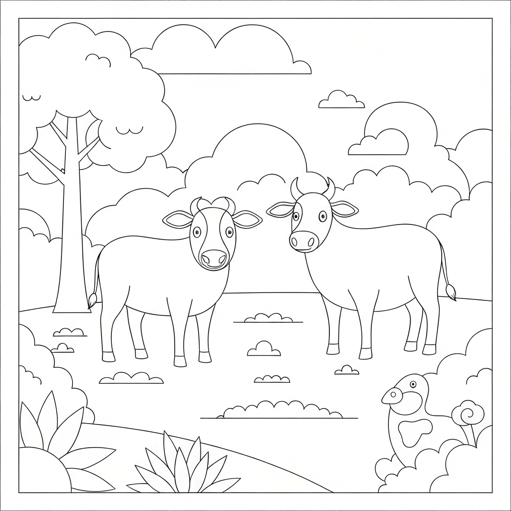 farm animals abstract coloring page