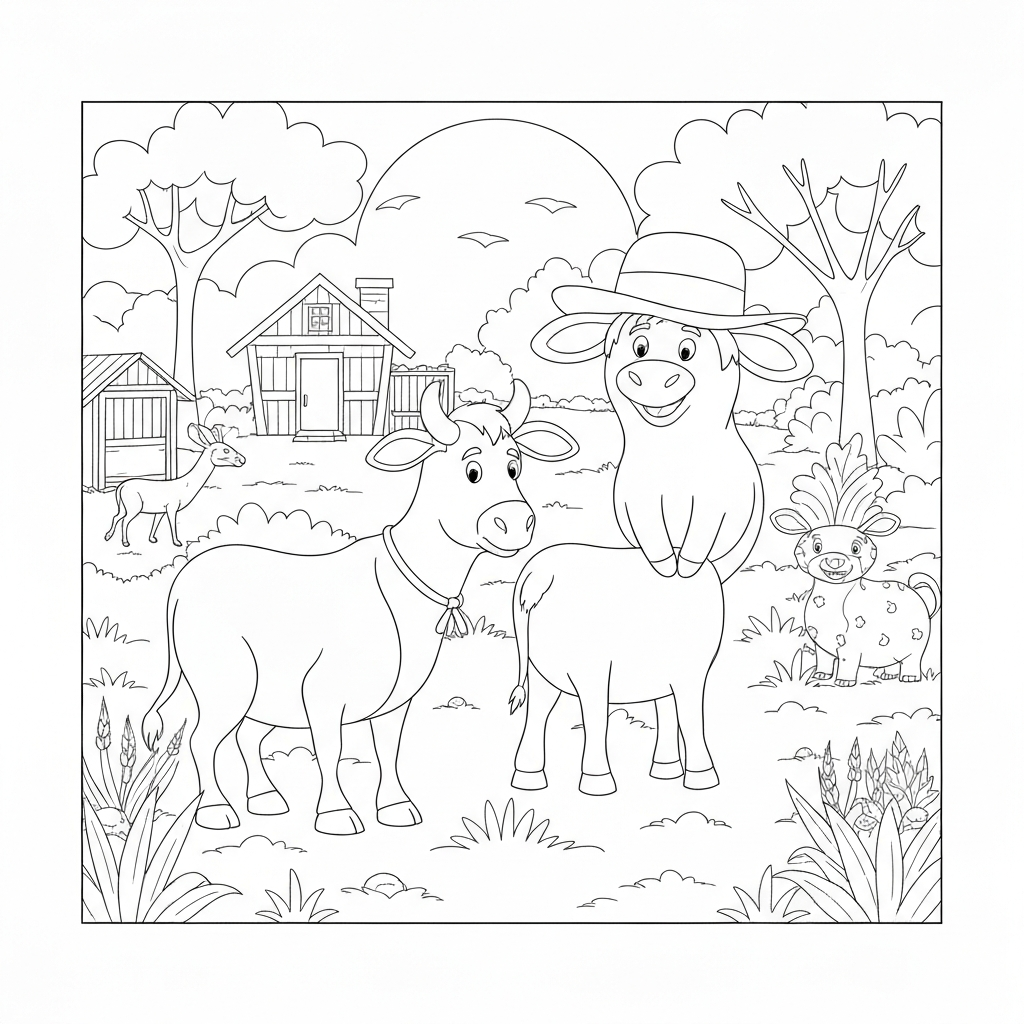 farm animals cartoon coloring page