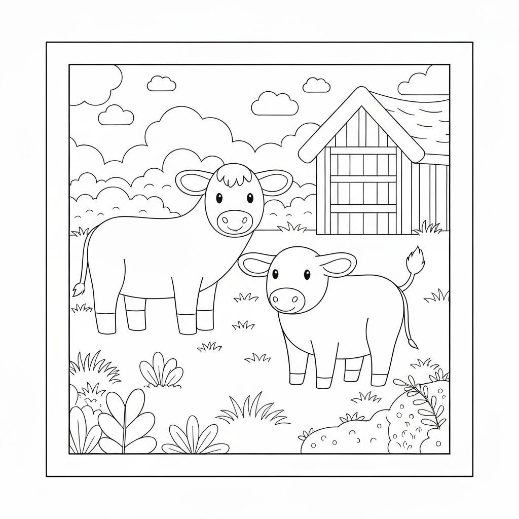 farm animals cute coloring page