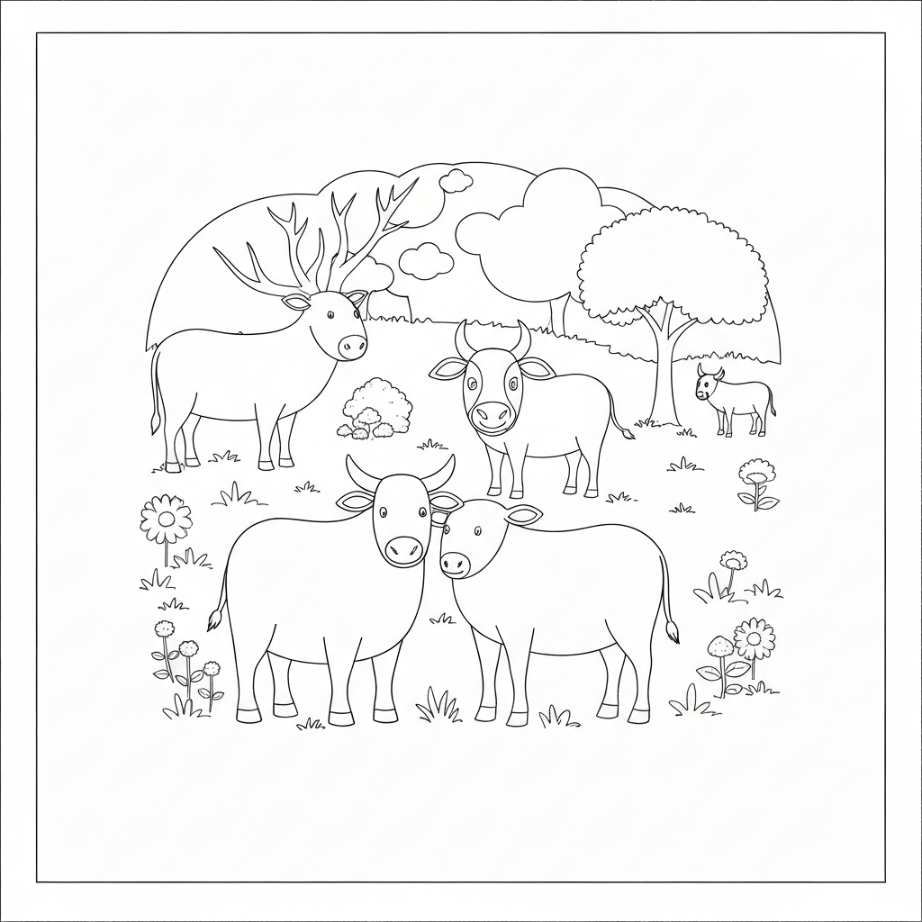 farm animals decorative coloring page