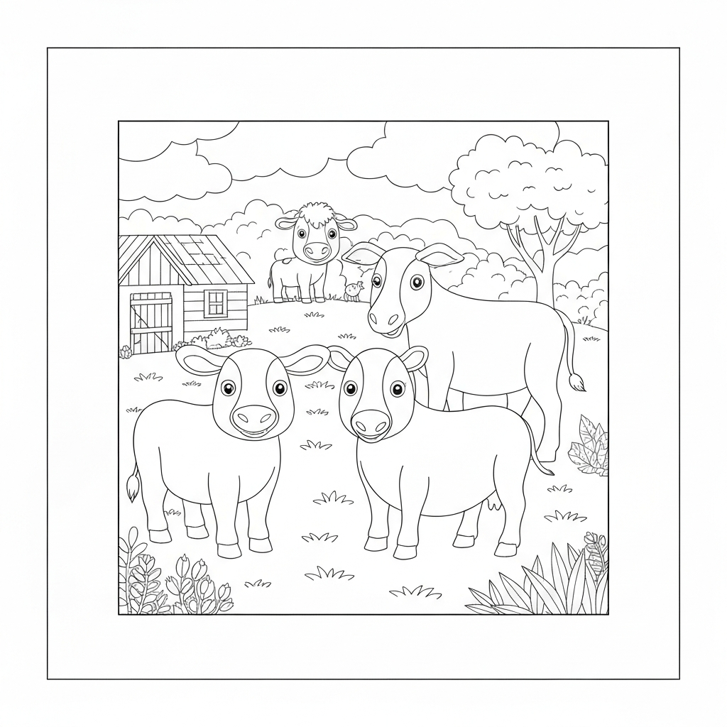 farm animals detailed coloring page