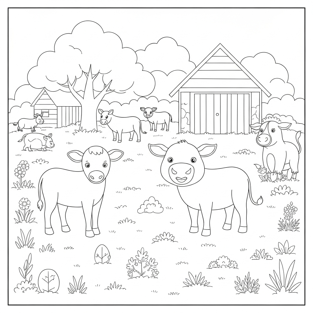 farm animals educational coloring page
