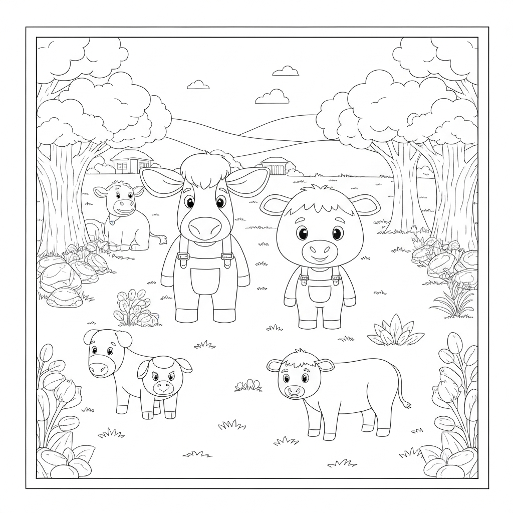 farm animals family coloring page