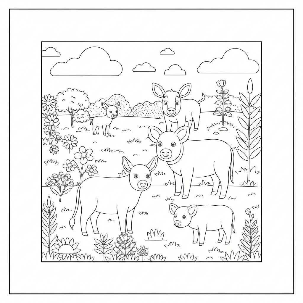 farm animals flowers coloring page