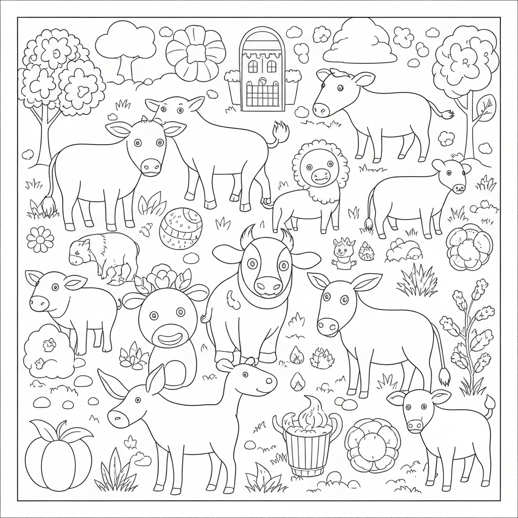 farm animals pattern coloring page