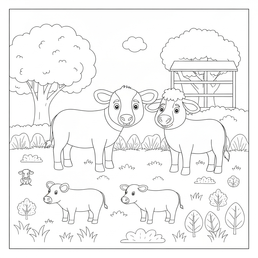 farm animals portrait coloring page