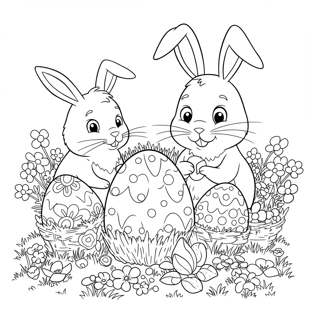 Easter bunnies coloring pages