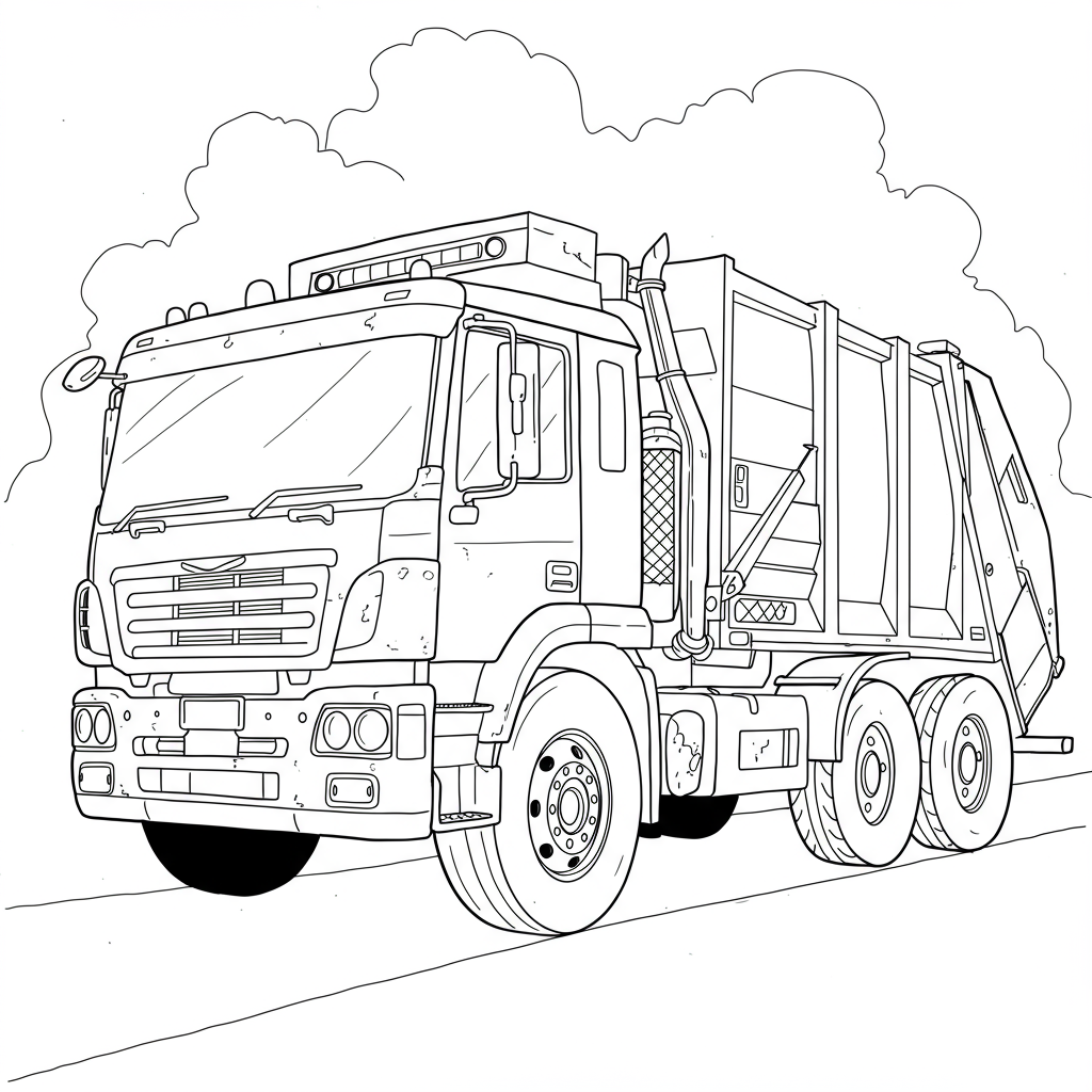 garbage truck action coloring page