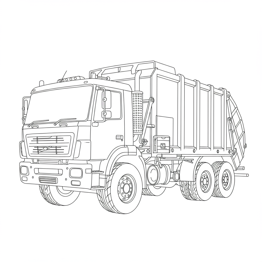 garbage truck detailed coloring page