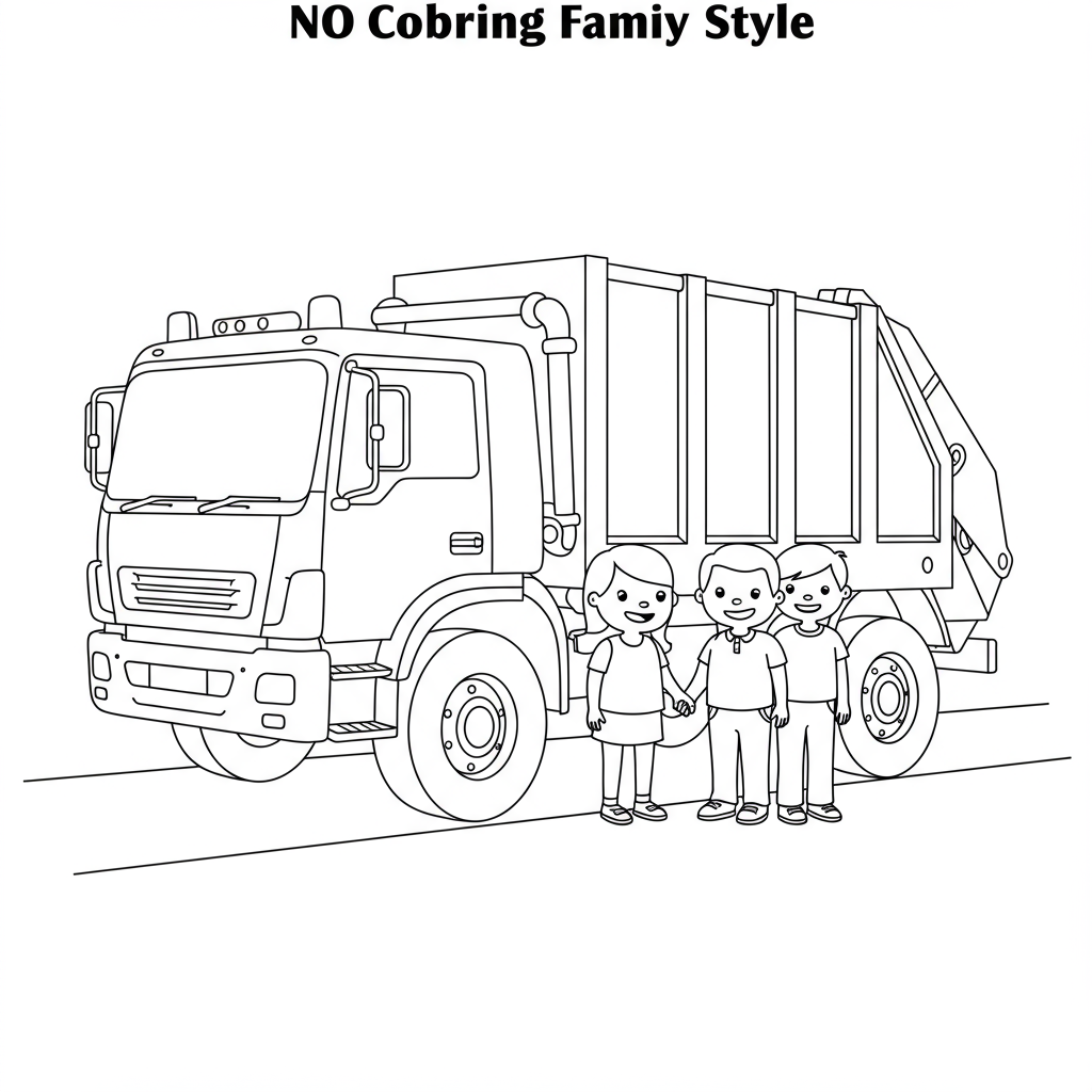 garbage truck family coloring page