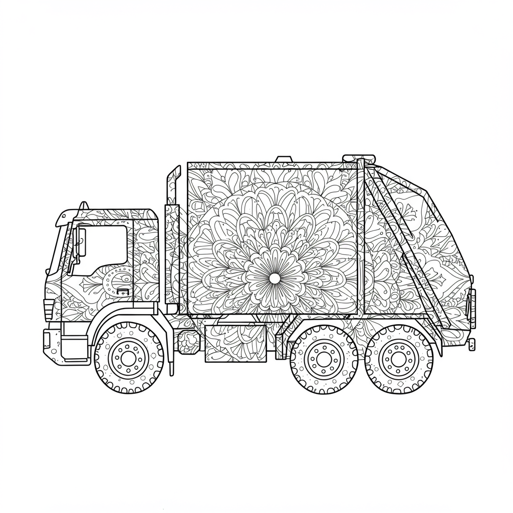 garbage truck mandala coloring page
