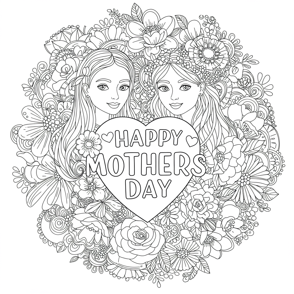 happy mothers day abstract coloring page