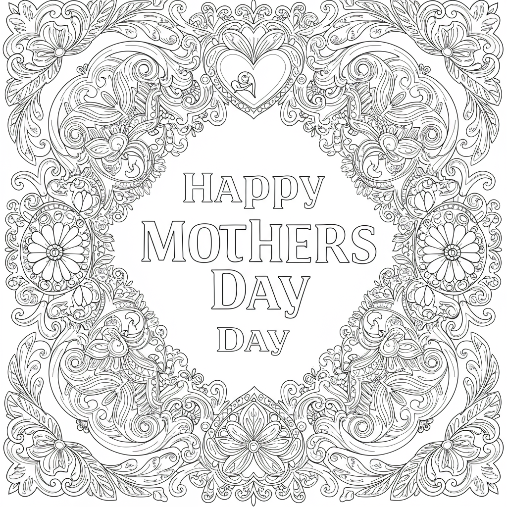 happy mothers day decorative coloring page