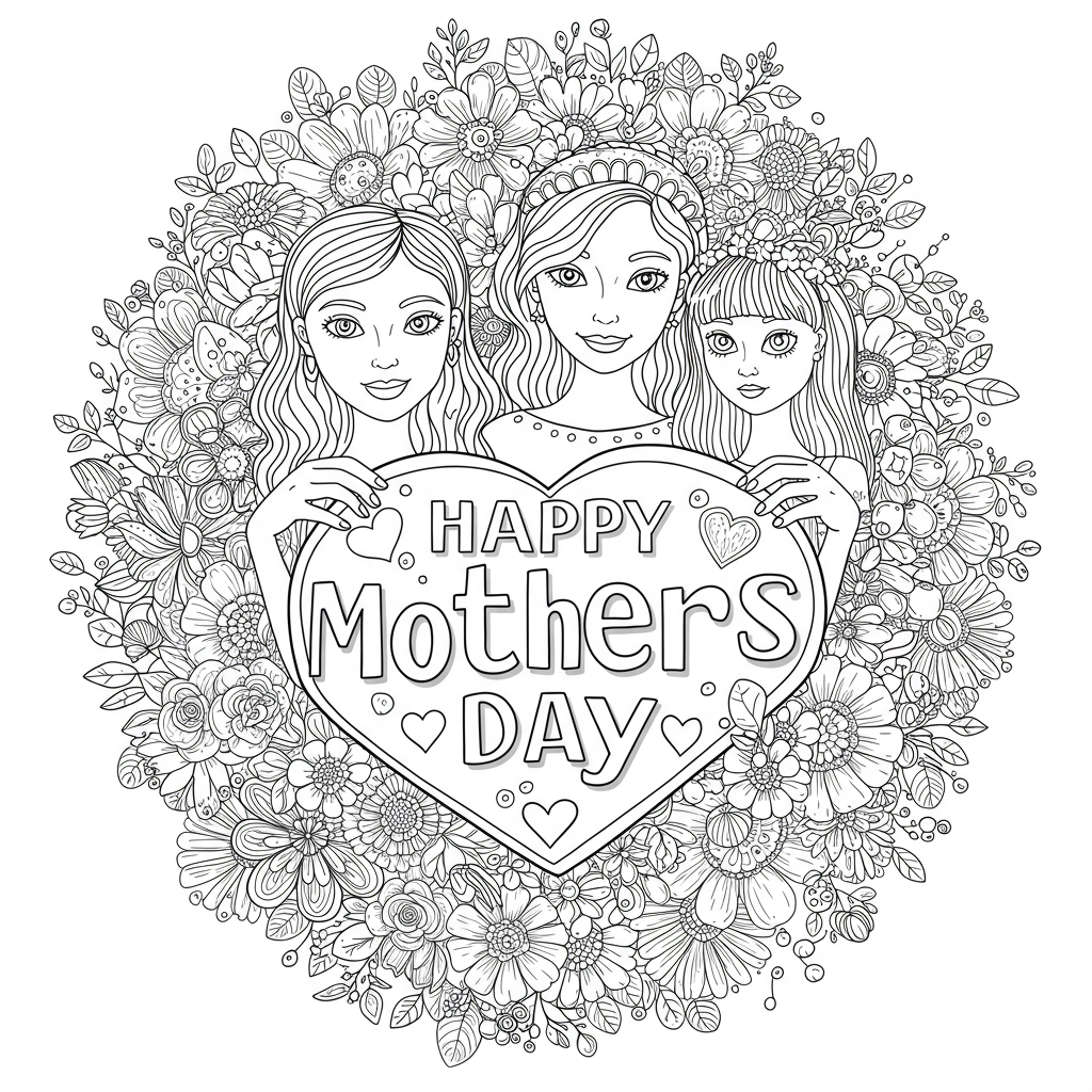 happy mothers day detailed coloring page