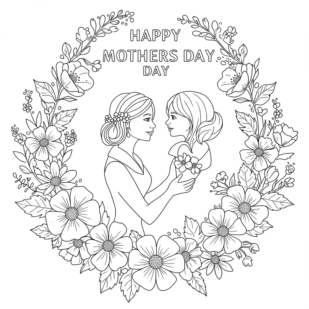 happy mothers day flowers coloring page