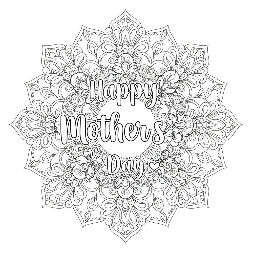 happy mothers day mandala coloring page