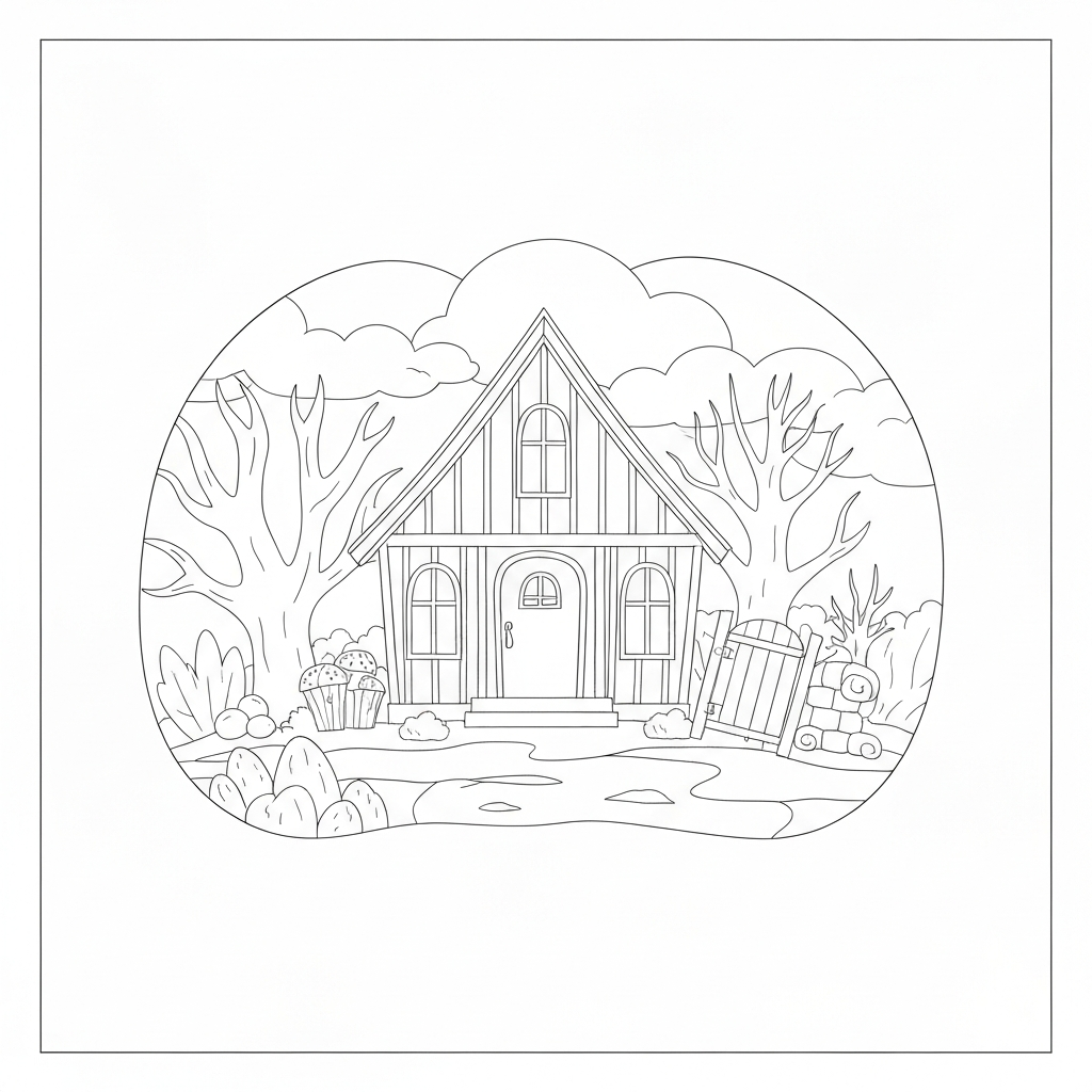 haunted house abstract coloring page