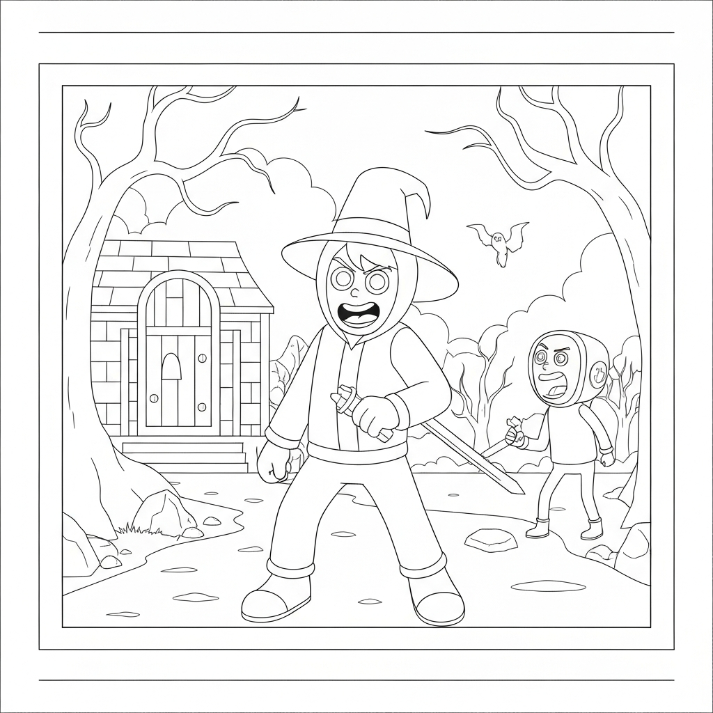 haunted house action coloring page