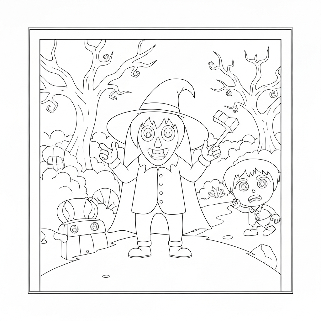 haunted house cartoon coloring page