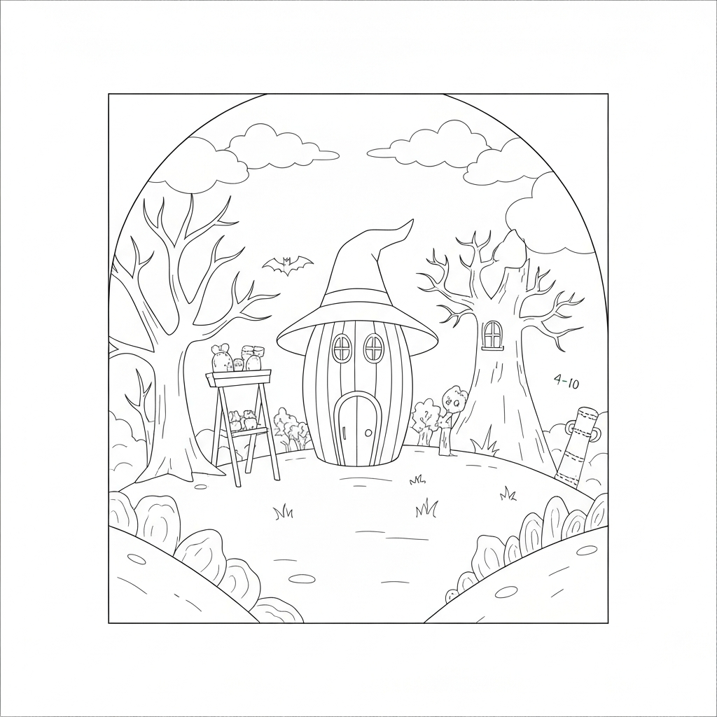 haunted house cute coloring page