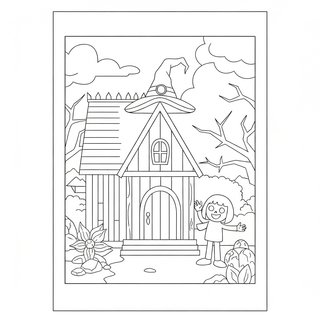 haunted house decorative coloring page