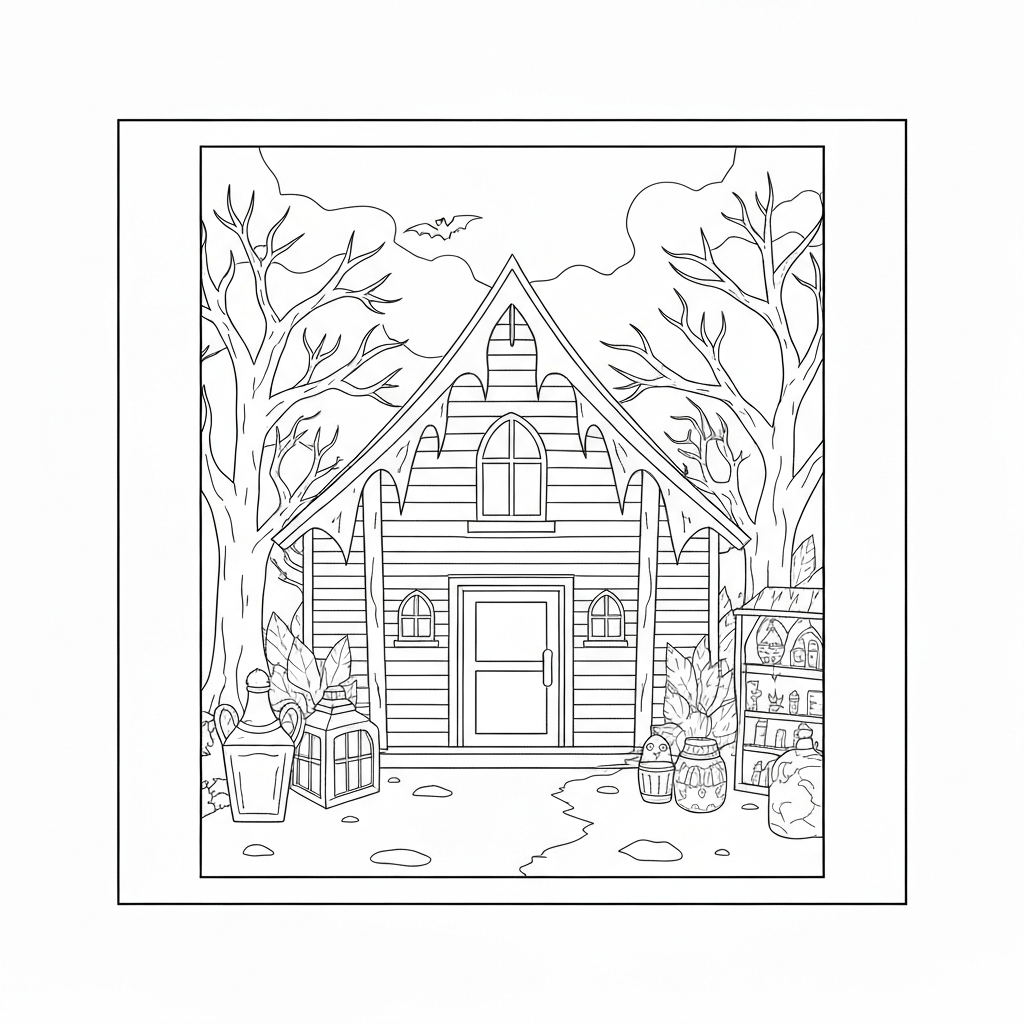 haunted house detailed coloring page