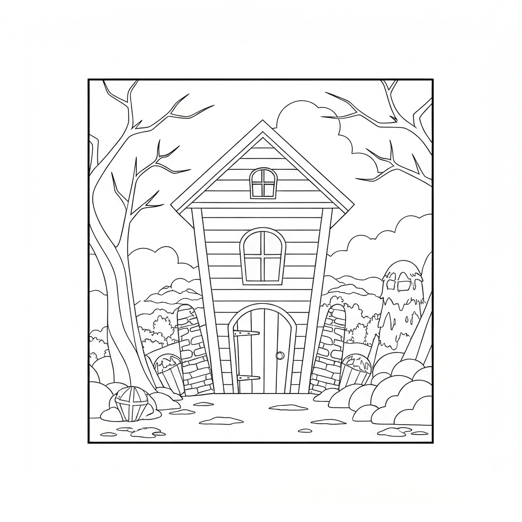 haunted house easy coloring page