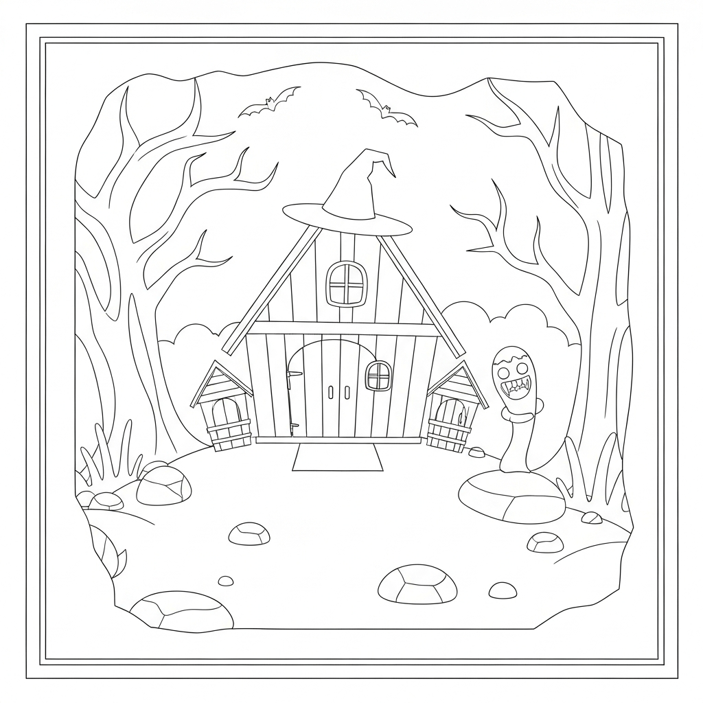 haunted house educational coloring page